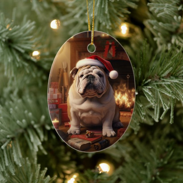 Décoration En Céramique Bulldog Police Lover Pet Ornament Cadeau Memorial (Arbre)