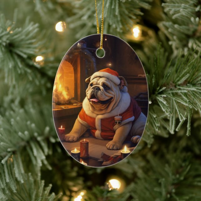 Décoration En Céramique Bulldog Police Lover Pet Ornament Cadeau Memorial (Arbre)