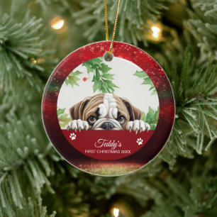 Décoration En Céramique Bulldog Premier Noël Personnalisé