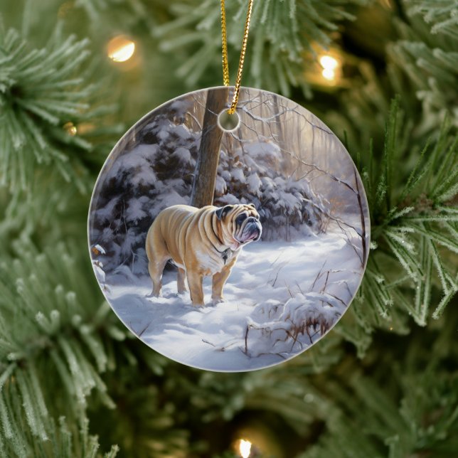 Décoration En Céramique Bulldog Qu'Il Neige Noël Brossé (Arbre)