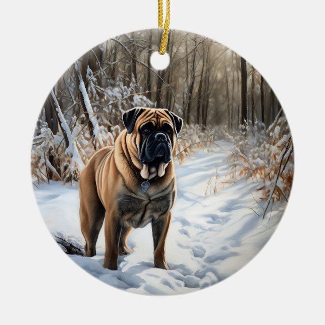 Décoration En Céramique Bullmastiff Laisser neiger Noël (Devant)