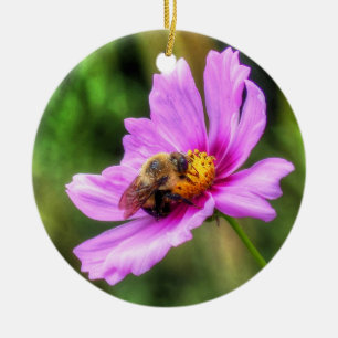 Décoration En Céramique Bumble Bee on Pink Cosmos