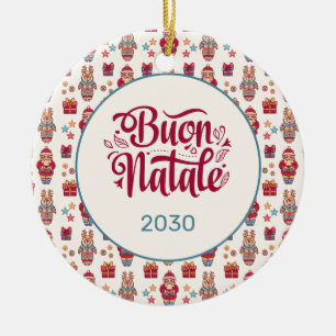 Décoration En Céramique Buon Natale Folk Santa Renne Ceramique Crème Perso