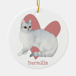 Décoration En Céramique Burmilla Chat Aquarelle Kitty Coeur rose