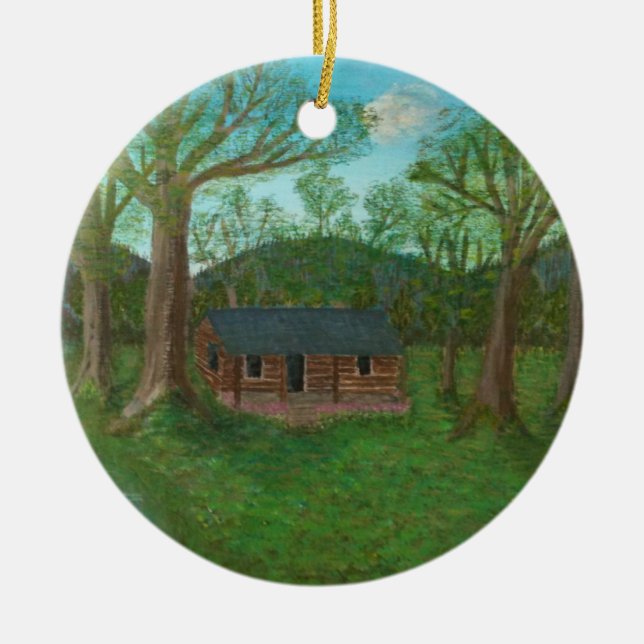Décoration En Céramique Cabine et arbres de rondin (Devant)