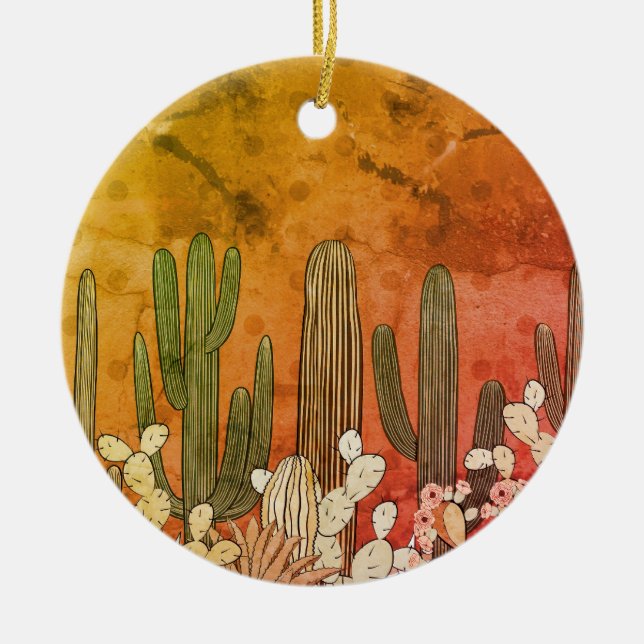 Décoration En Céramique Cactus de dessin sur Orange (Devant)