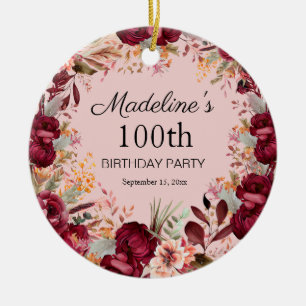 Décoration En Céramique Cadeau commémoratif des 100 ans Fleurs Bordeaux Ro