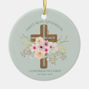 Décoration En Céramique Cadeau de CONFIRMATION Adulte - Croix Florale Pers