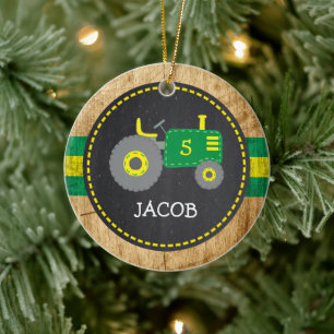 Décoration En Céramique Cadeau de naissance tracteur vert mignon Faux Bois