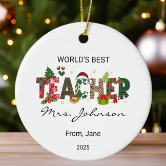 Décoration En Céramique Cadeau de Noël du meilleur enseignant du monde per