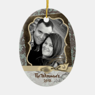 Décoration En Céramique Cadeau de Noël personnalisé Damask Winte PHOTO