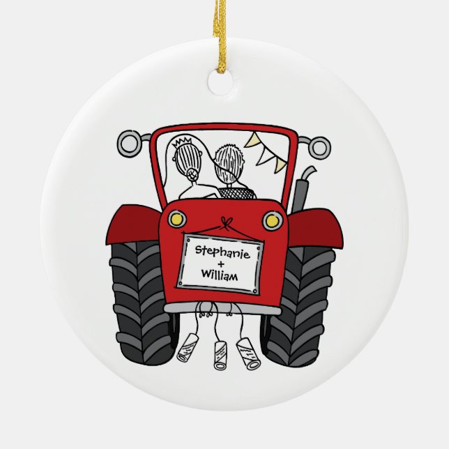 Décoration En Céramique Cadeau personnalisé Mariage campagnard tracteur ro (Dos)
