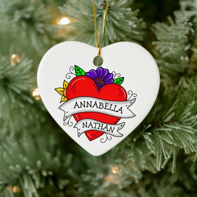 Décoration En Céramique Cadeau romantique à deux | Art du style tatouage (Arbre)