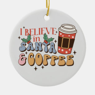 Décoration En Céramique Café de Noël   Père Noël et café