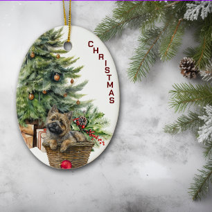 Décoration En Céramique Caire Terrier Chien Panier d'osier Noël