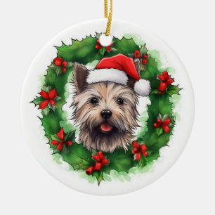 Décoration En Céramique Caire Terrier couronne de Noël