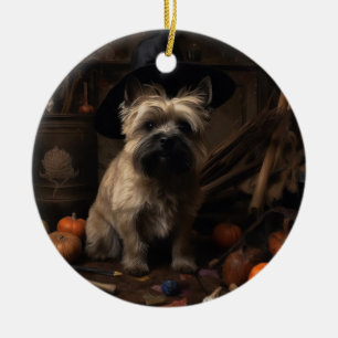 Décoration En Céramique Cairn Terrier Citrouilles Halloween effroi