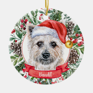 Décoration En Céramique Cairn Terrier Custom Santa Dog Christmas Ornament