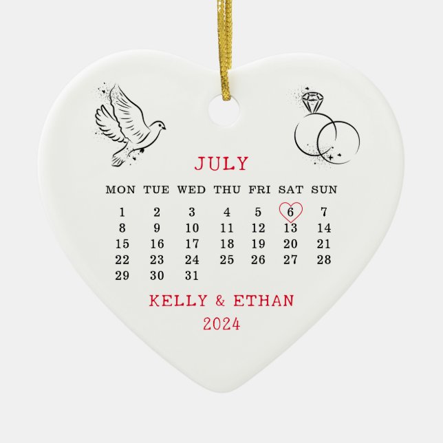 Décoration En Céramique Calendrier cardiaque Mariage d'été 2024 (Devant)