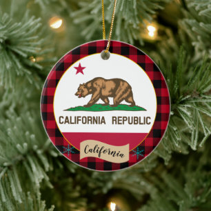 Décoration En Céramique California, Red buffalo plaid & California Flag