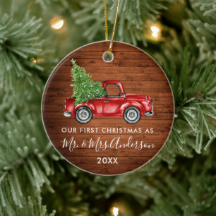 Décoration En Céramique Calligraphie Camion Bois Premier Noël M. Mme