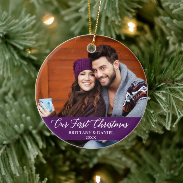 Décoration En Céramique Calligraphy Our First Christmas Photo Purple (Arbre)
