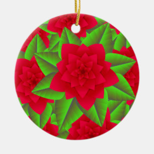 Décoration En Céramique Camellias rouge foncé et Feuilles verts