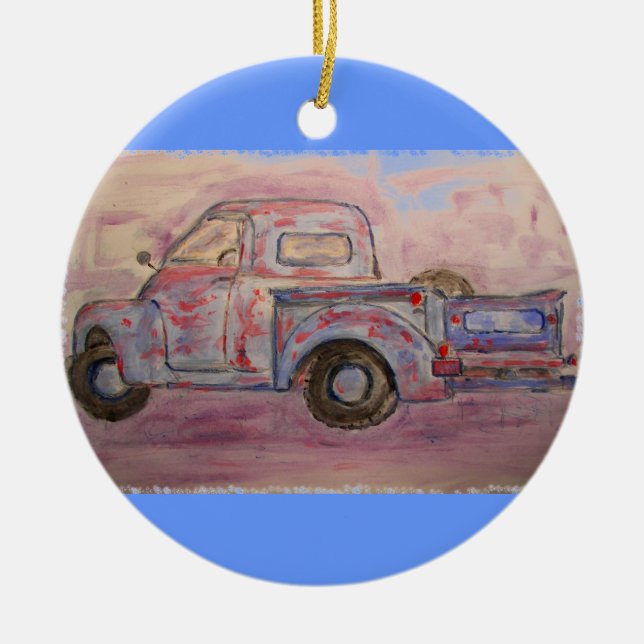 Décoration En Céramique camion de patine bleue antique (Devant)