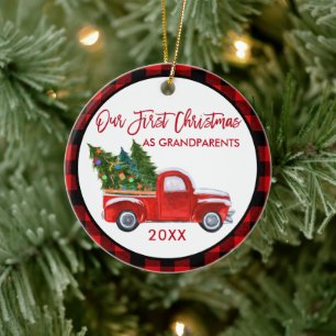Décoration En Céramique Camion premier Noël en grand-parents Red Plaid