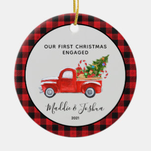 Décoration En Céramique Camion Rouge Premier Noël Engagé Photo Plaid