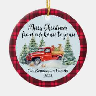 Décoration En Céramique Camion rouge rustique - Plaid Buffalo - Famille d'