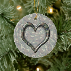 Décoration En Céramique Camouflage Woodland Forest Heart on Camo