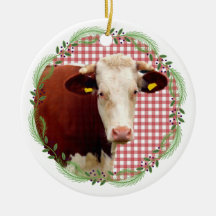 Campagne Vache d'élevage En vichy couronne de Noël
