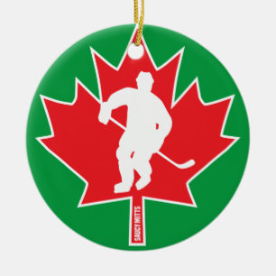 Décoration En Céramique Canada Hockey Maple Leaf Canadian Player Christmas