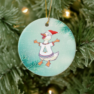 Décoration En Céramique Canard de Noël adorable dans un pull festif