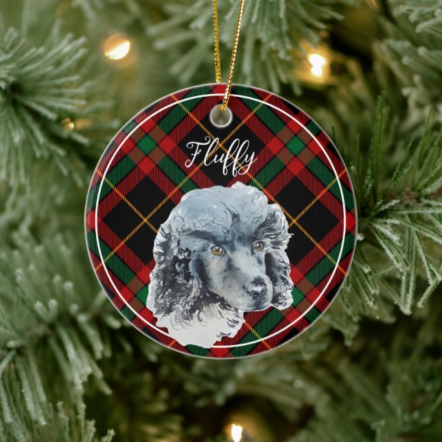 Décoration En Céramique Caniche aquarelle Noël personnalisé (Arbre)