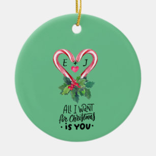 Décoration En Céramique Canneberges, Baies de houx, Amour, Monogramme