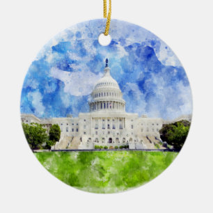 Décoration En Céramique Capitole des États-Unis à Washington DC Watercolor