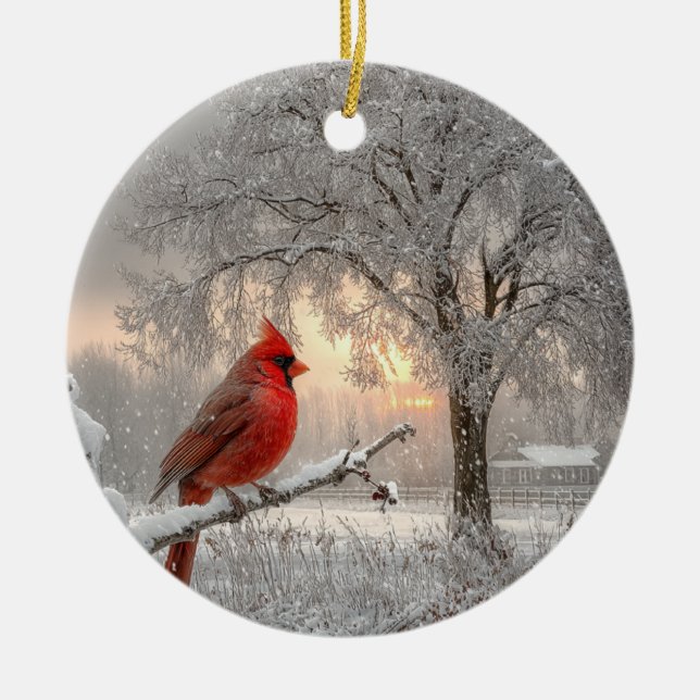 Décoration En Céramique Cardinal On a Snowy Branch Ceramic Circle Ornament (Devant)