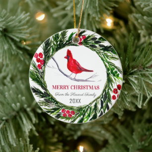 Décoration En Céramique Cardinal Rouge Joyeux Noël Oiseau hiver