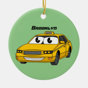 Décoration En Céramique Caricature amusante de taxi jaune mignon