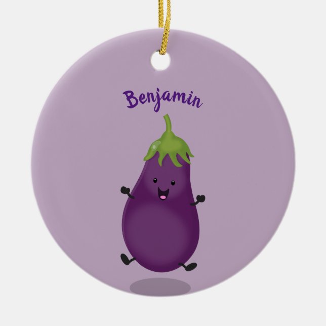 Décoration En Céramique Caricature d'aubergine d'aubergine joliment heureu (Devant)