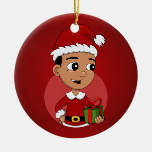 Décoration En Céramique Caricature de garçon de Noël hispanique
