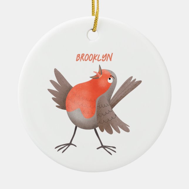 Décoration En Céramique Caricature d'oiseau rouge chantant mignon (Devant)