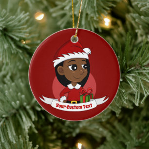 Décoration En Céramique Caricature pour les filles de Noël afro-américaine