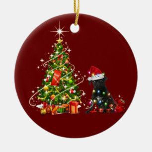 Décoration En Céramique carlin noir avec Noël Casquette