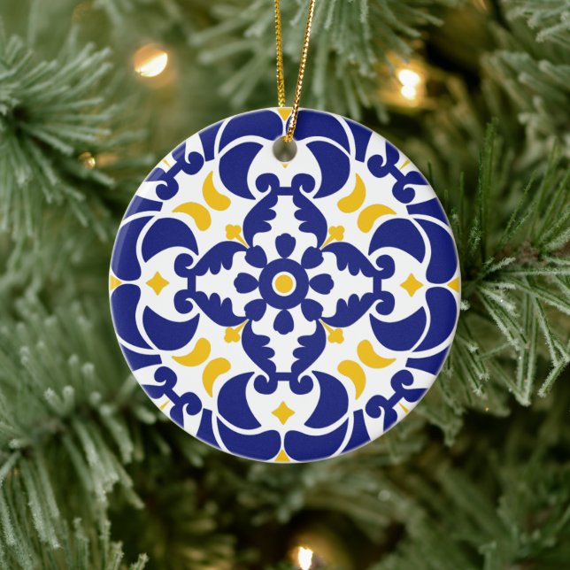 Décoration En Céramique Carreaux méditerranéens Motif bleu et jaune (Arbre)
