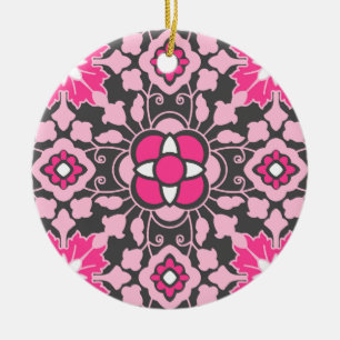 Décoration En Céramique Carrelage Floral marocain, Fuchsia rose & gris / G