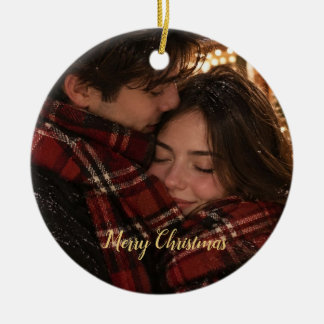 Décoration En Céramique Carte de Noël couple plaid rouge photo