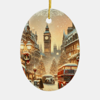 Décoration En Céramique Carte de Noël de Londres – Scène festive de Londre